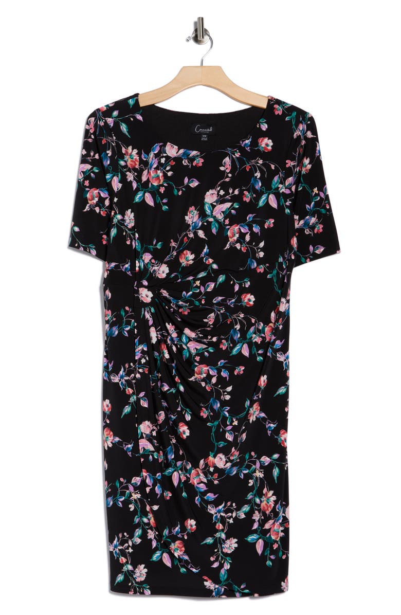 Connected Apparel Floral Gathered Midi Dress, Main, color,