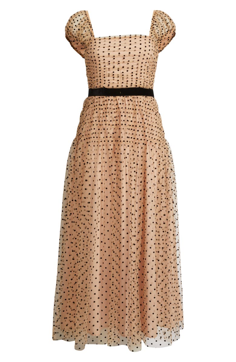 Lucy Paris Saison Flock Polka Dot Cocktail Dress, Alternate, color, Beige Black