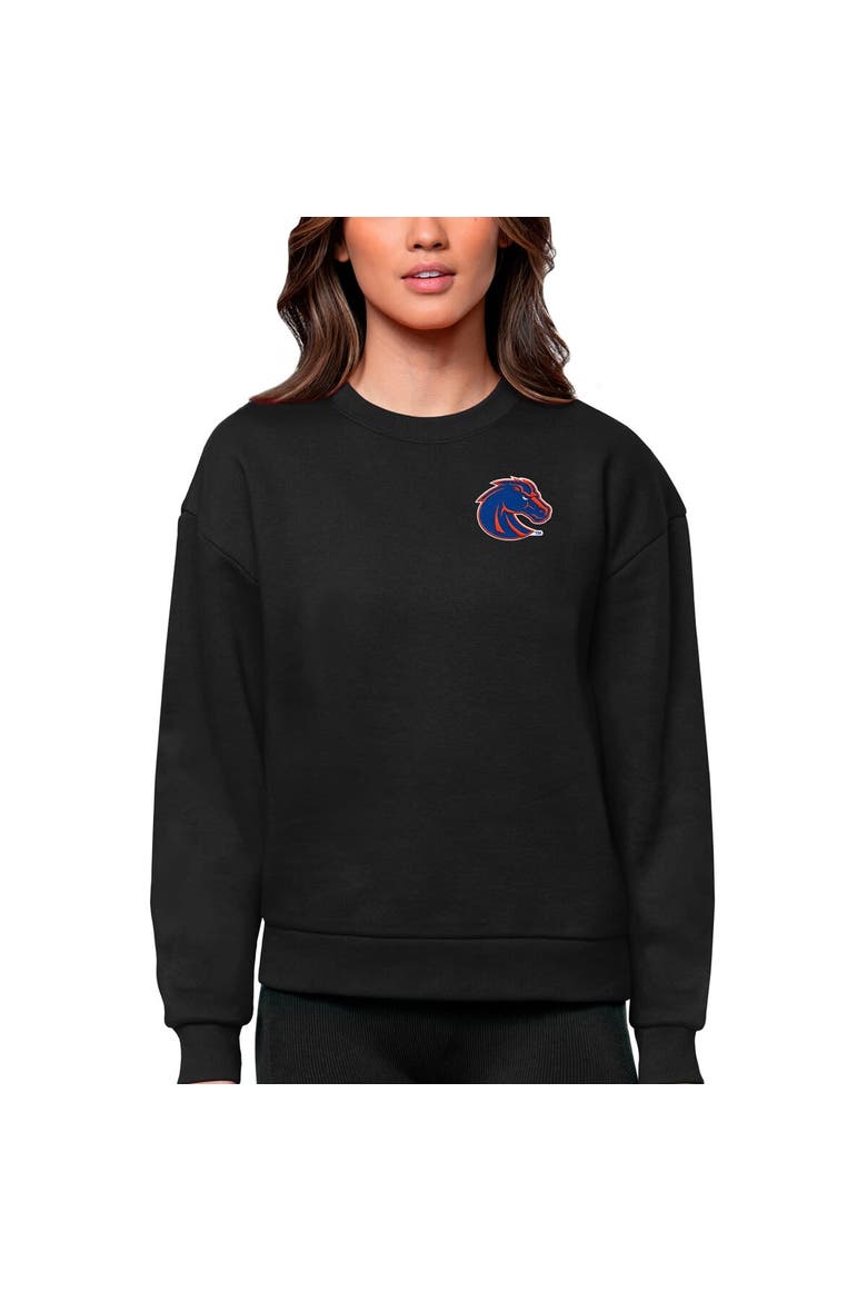 Women's Antigua Black Boise State Broncos Logo Victory Crewneck Pullover Sweatshirt, Alternate, color, Black