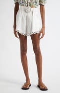 FARM Rio Ruchelieu Embroidered Scalloped Linen Blend Shorts