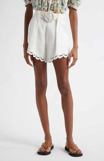 FARM Rio Ruchelieu Embroidered Scalloped Linen Blend Shorts
