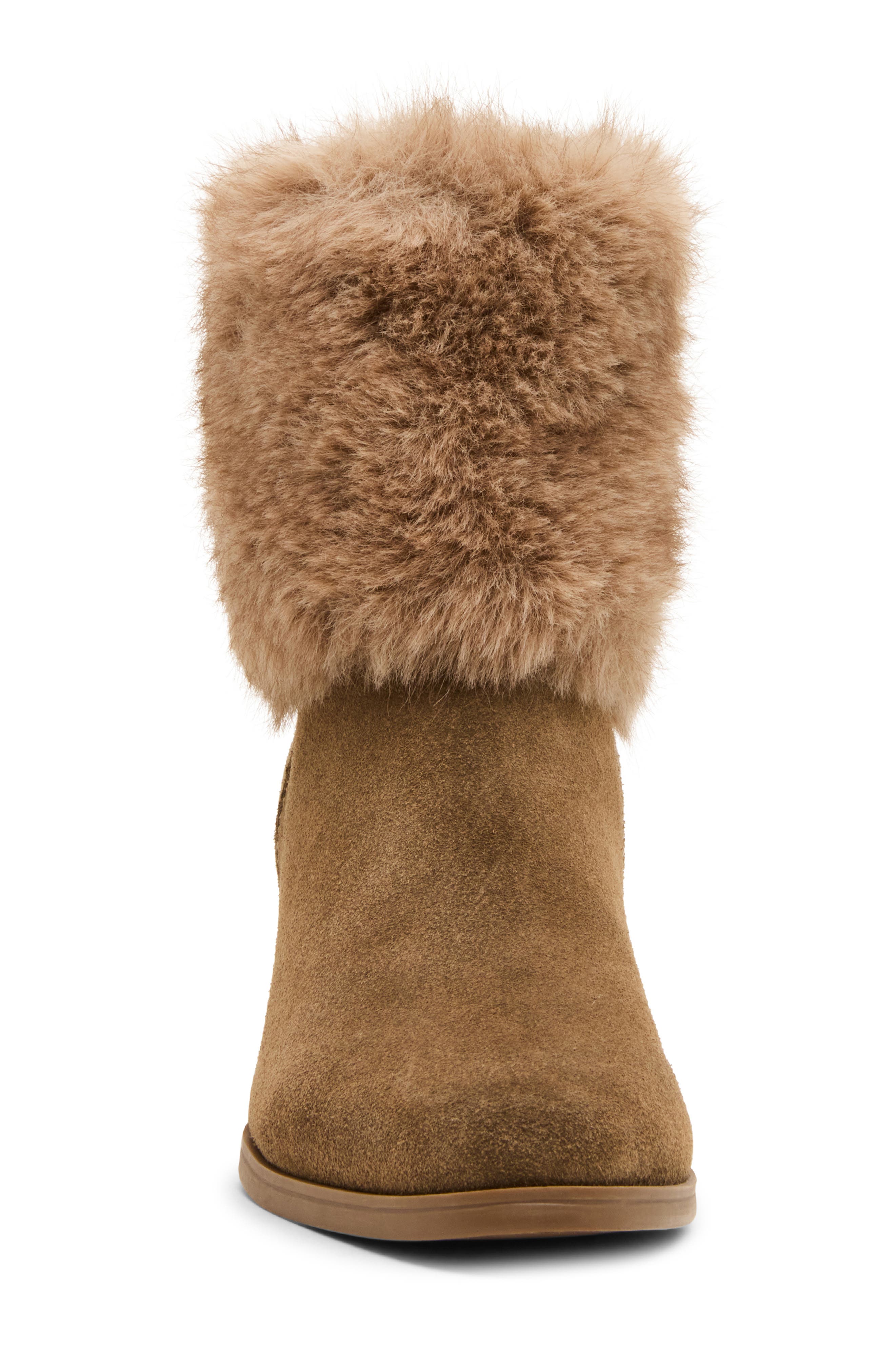 Hinata Water Resistant Faux Fur Leather Bootie, Alternate, color, TAUPE SUEDE/ FAUX FUR
