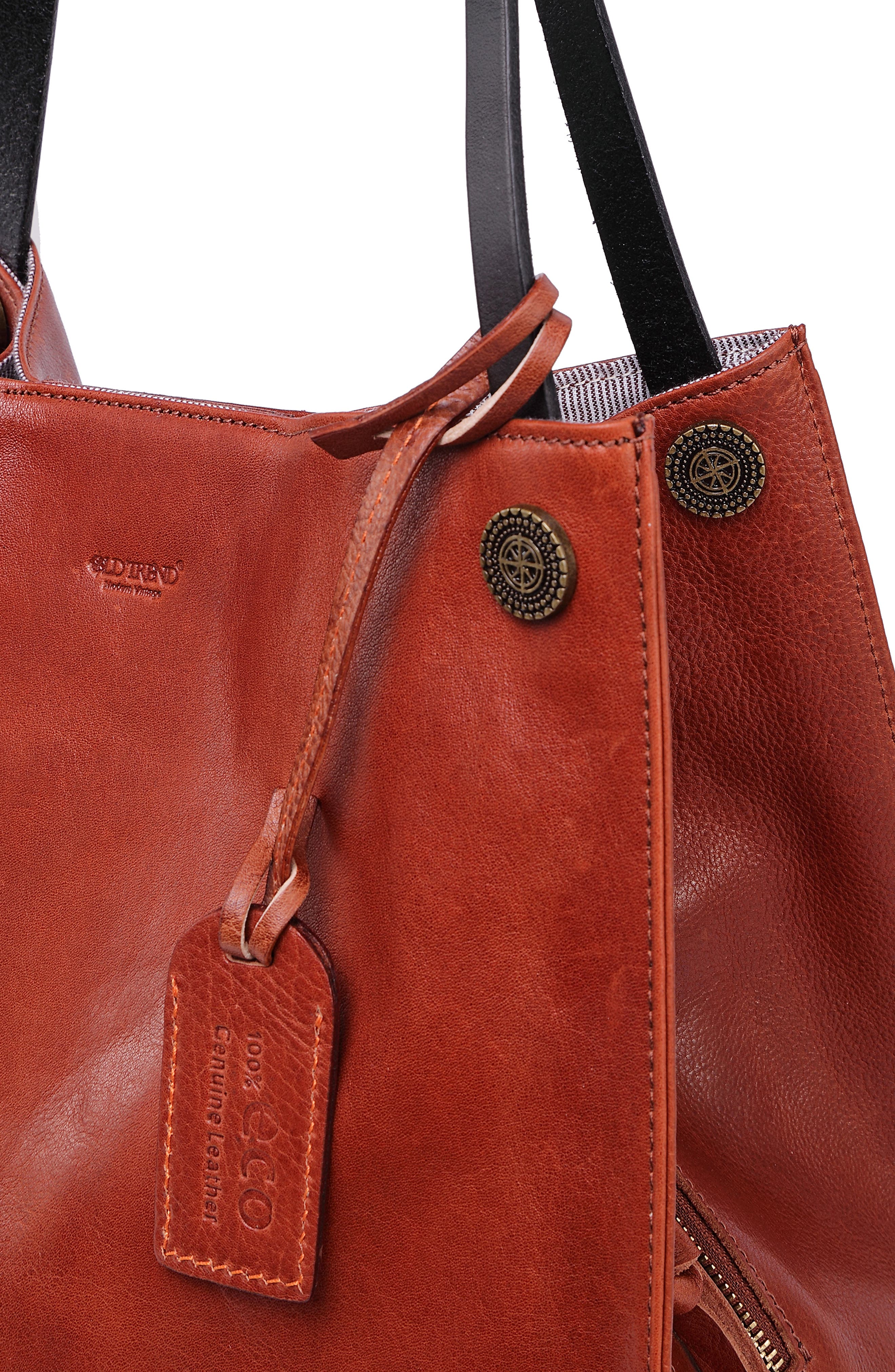 Daisy Leather Tote Bag, Alternate, color, cognac