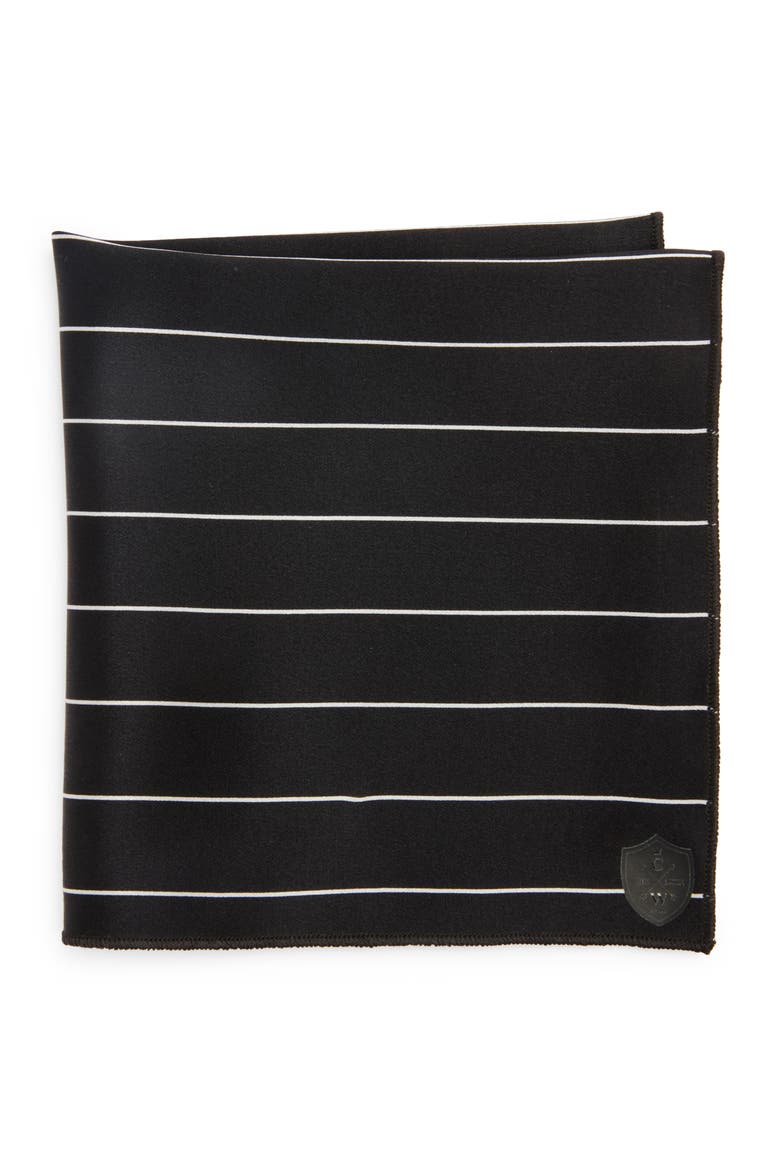 Pinstripe Silk Pocket Square, Main, color, BLACK