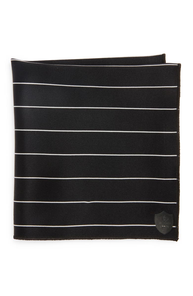 CLIFTON WILSON Pinstripe Silk Pocket Square, Main, color, Black