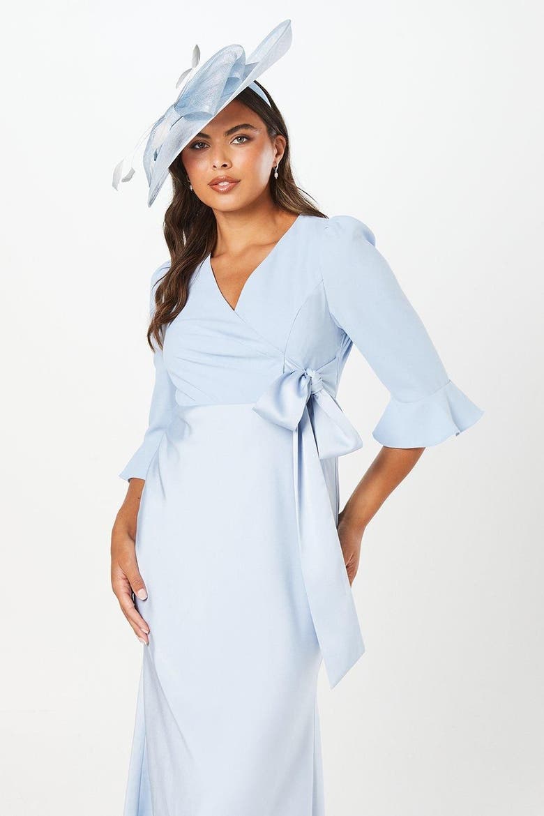 Ruffle Sleeve Satin Wrap Dress, Alternate, color, Pale Blue