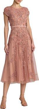Mac Duggal Women's Floral Embellished Cap Sleeve Midi Dress