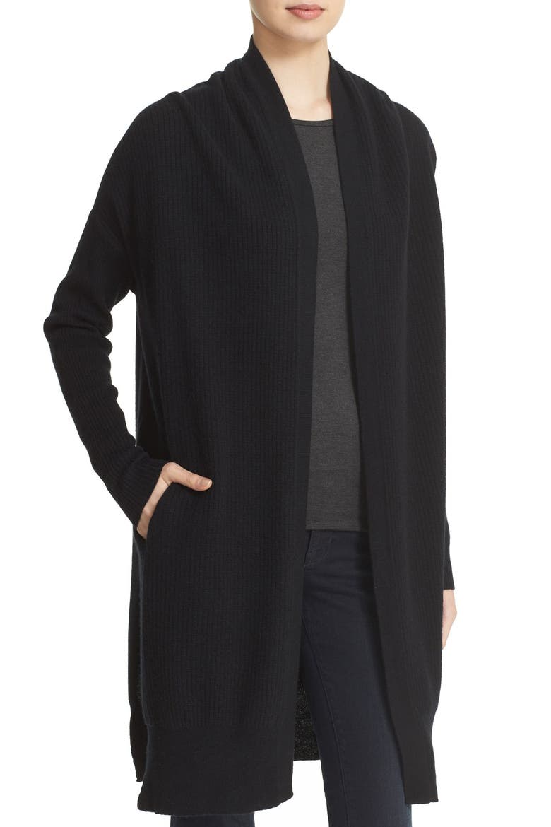 Rib Knit Cashmere Cardigan, Alternate, color, BLACK
