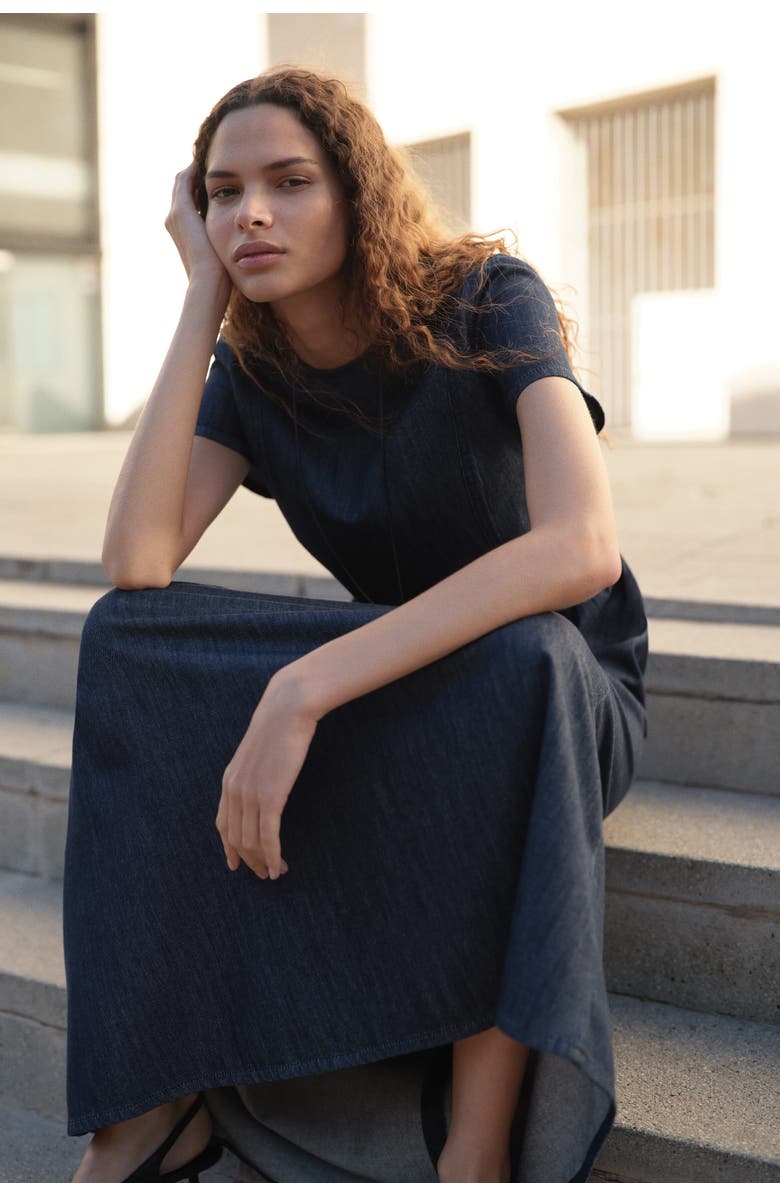 H&M Denim maxi dress, Alternate, color, Dark Denim Blue