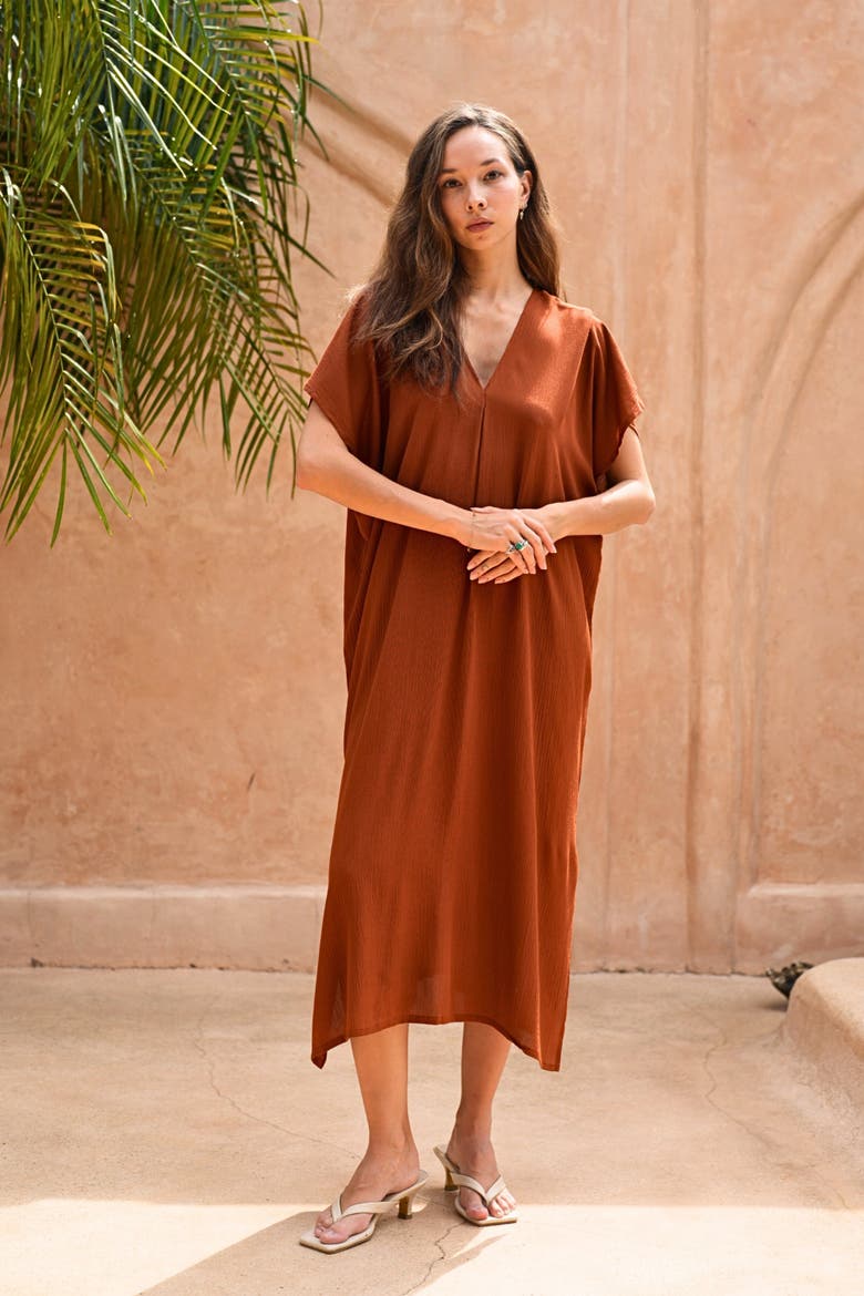 Gina Breezy Crinkle Kaftan Dress, Alternate, color, Terracotta