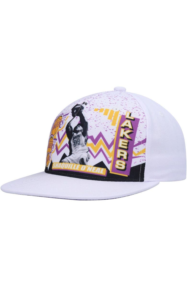 Mitchell & Ness Men's Mitchell & Ness Shaquille O'Neal White Los Angeles Lakers Hardwood Classics 90's Playa Deadstock Snapback Hat, Main, color, 