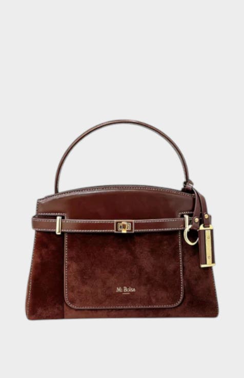 Manhattan Genuine Suede Leather Top Handle Bag
