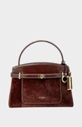 Mi Bolsa London Manhattan Genuine Suede Leather Top Handle Bag