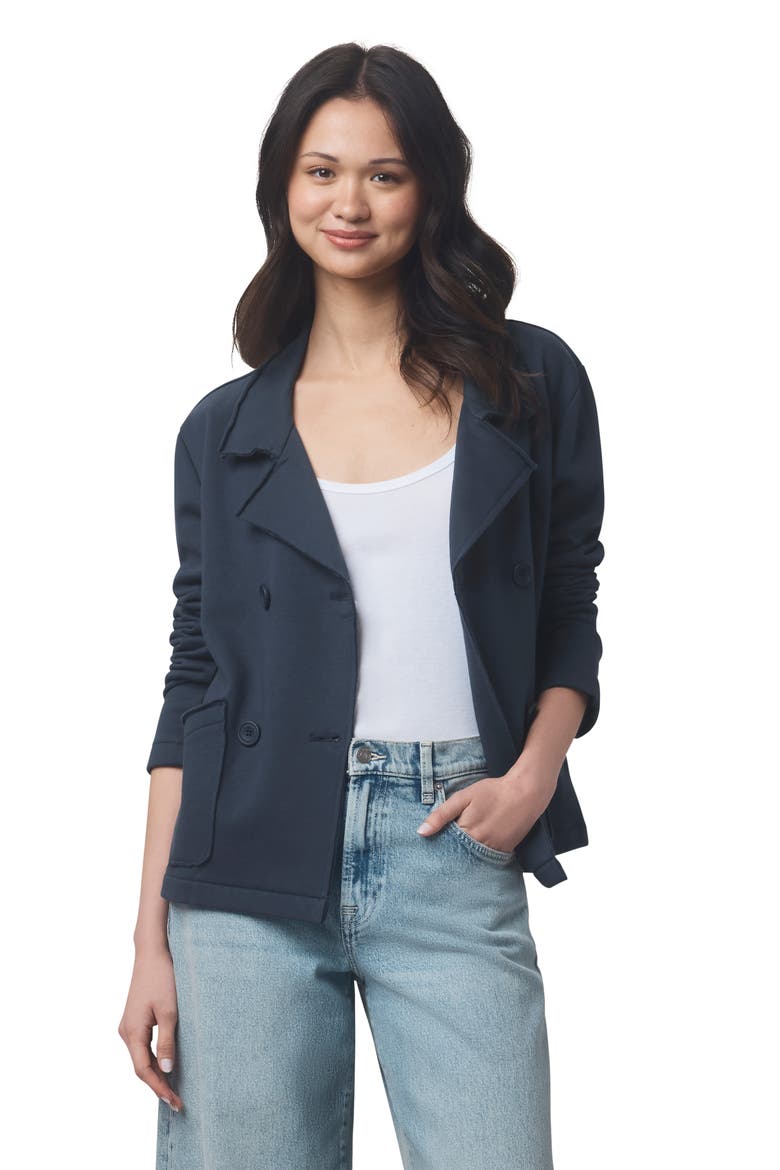 Double Breasted Cotton French Terry Blazer, Alternate, color, ICE NAVY