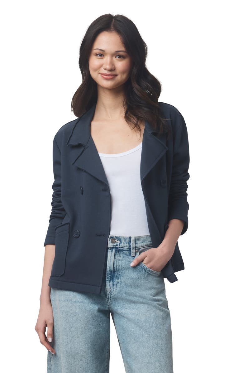 Splendid Double Breasted Cotton French Terry Blazer, Alternate, color, Ice Navy
