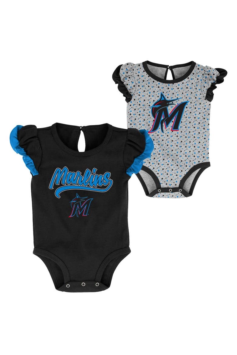 Girls Newborn Black/Heathered Gray Miami Marlins Scream & Shout Two-Pack Bodysuit Set, Alternate, color, Black