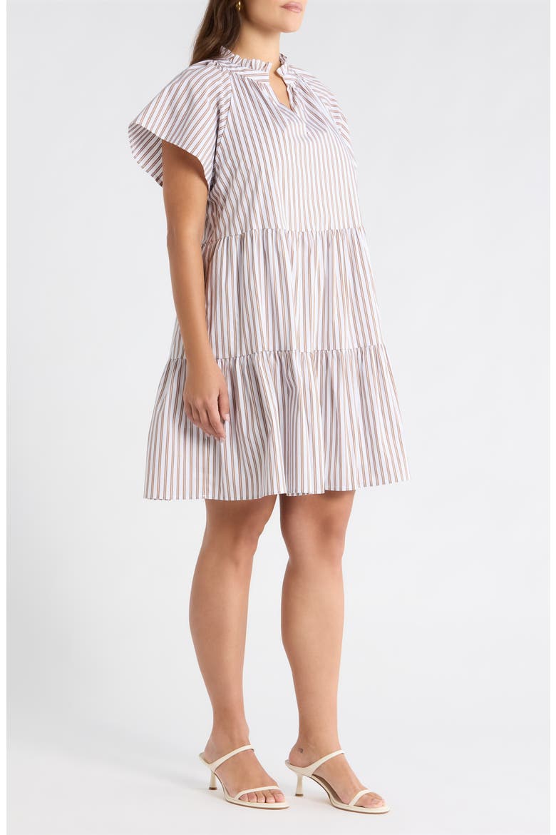 Parson Stripe Janelly Poplin Tiered Minidress, Alternate, color, BROWN-STRIPE