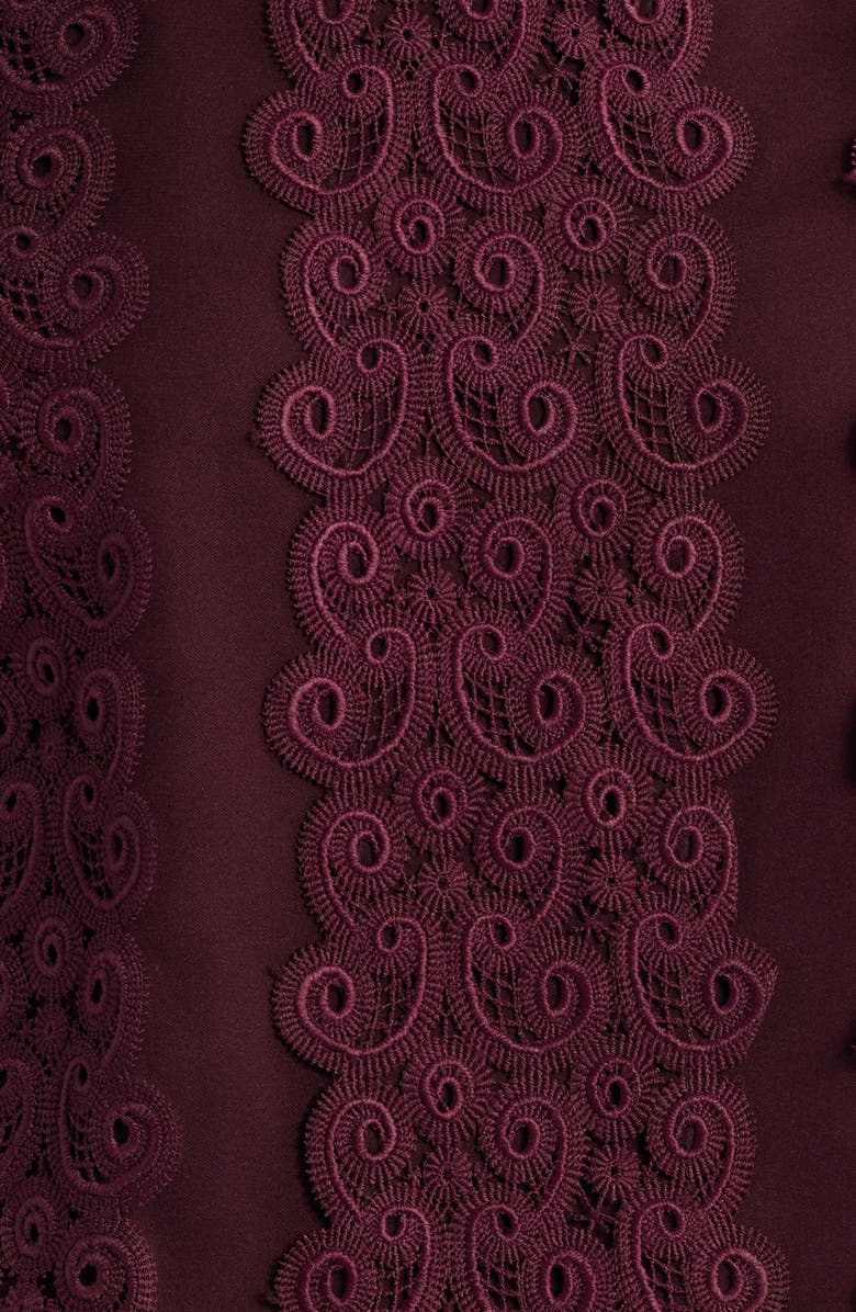 Elie Tahari The Indie Lace Stretch Silk Top, Alternate, color, Bordeaux