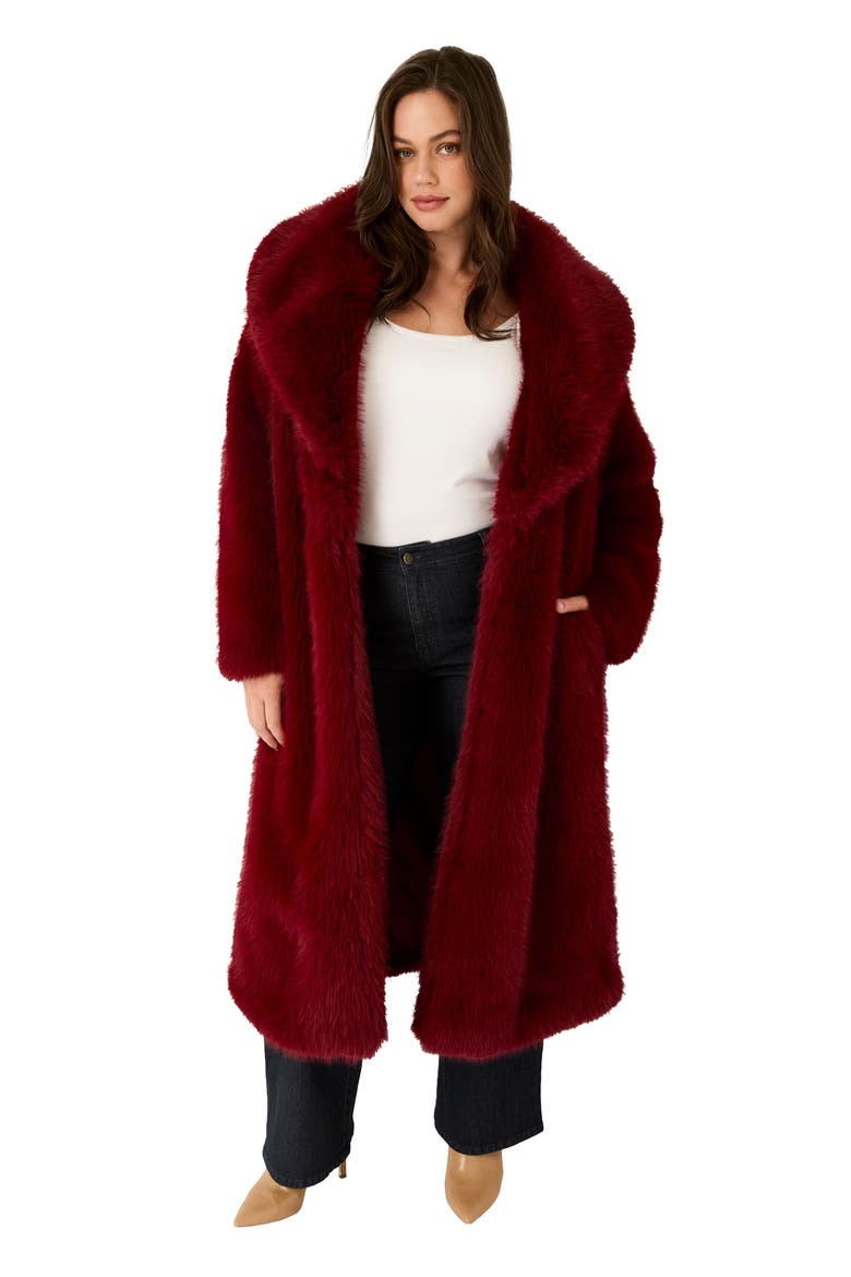 Shaggy Faux Fur Coat, Main, color, MAROON BANNER