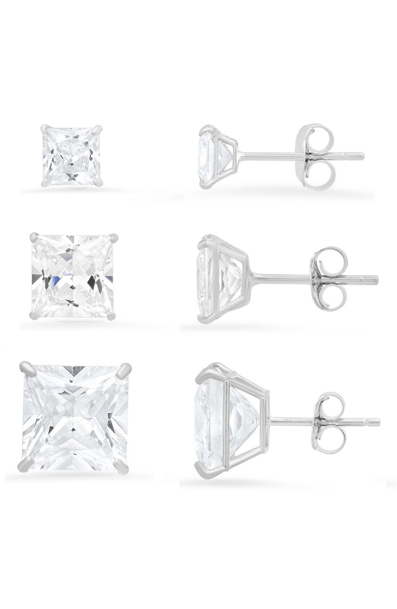 Queen Jewels Sterling Silver CZ 3-Pack Stud Earrings