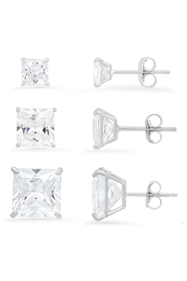 Sterling Silver CZ 3-Pack Stud Earrings, Main, color, SILVER
