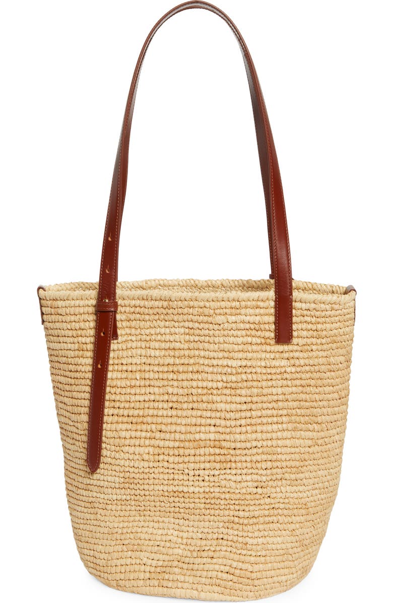 Rabanne Logo Raffia Tote, Alternate, color, Natural / Light Gold