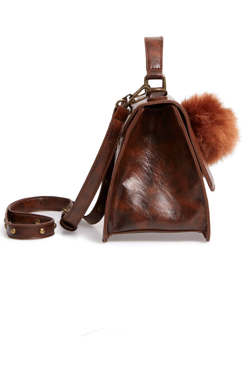 Muche et Muchette Eleanor Faux Leather Satchel with Faux Fur Pom, Alternate, color,