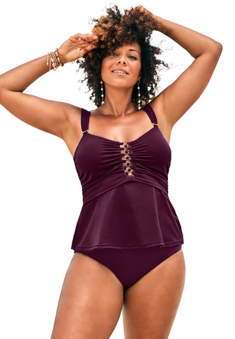 Underwire Shirred Ring Bandeau Tankini Top