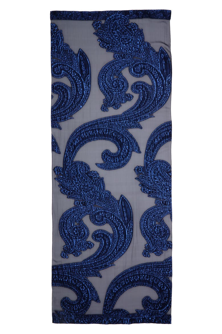 Tassel Jacquard Silk Blend Scarf, Alternate, color, NAVY