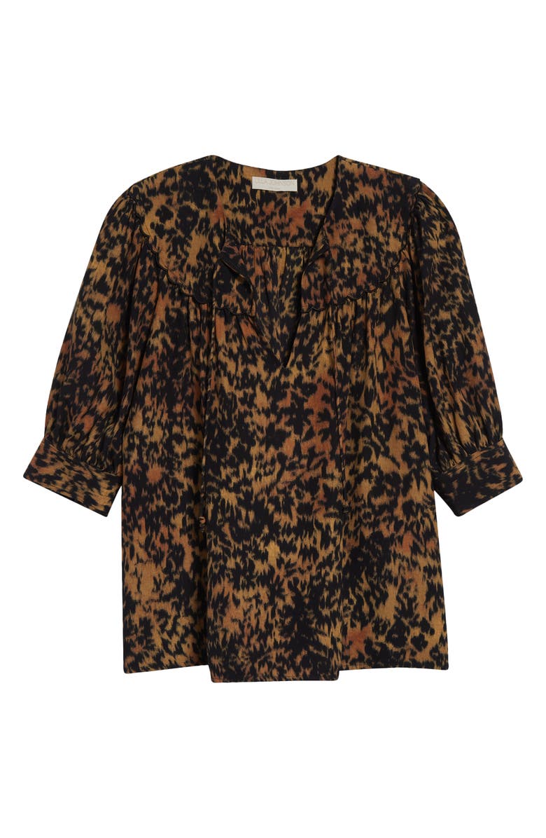 Ulla Johnson Blaire Leopard Print Short Sleeve Top, Alternate, color, Savannah