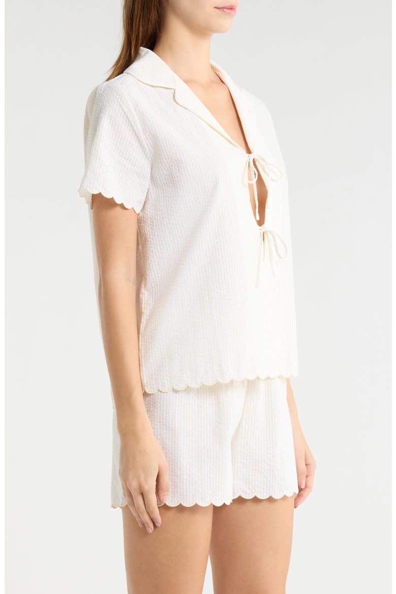 Stripe Scallop Edge Cotton Short Pajamas, Alternate, color, LEMON/ WHITE STRIPE