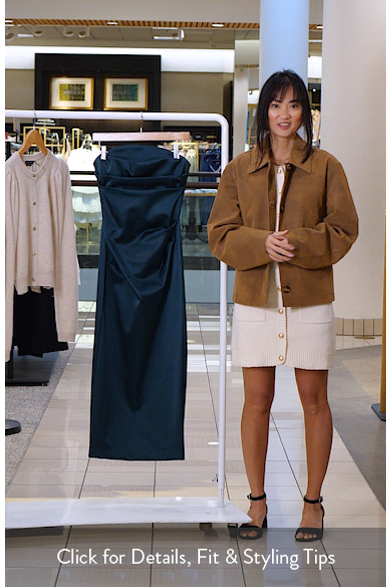 Voca Pleated Strapless Satin Midi Cocktail Dress video