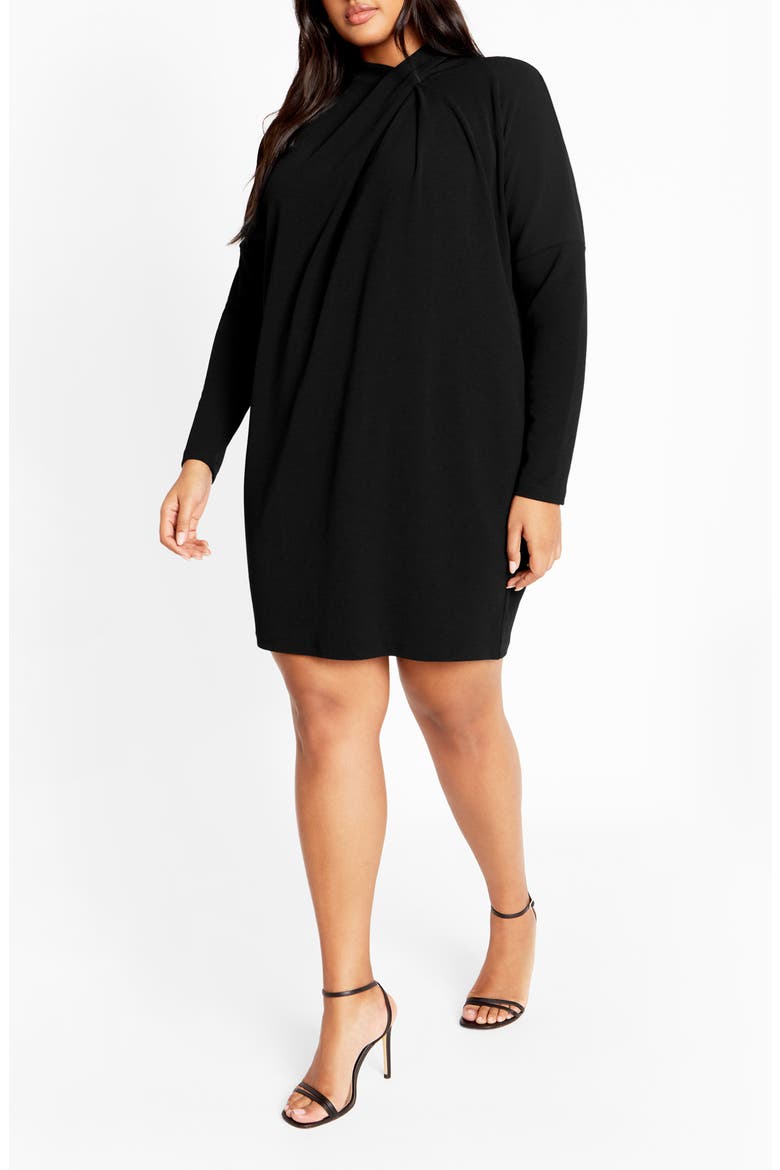 Swirl Long Sleeve Minidress, Main, color, BLACK
