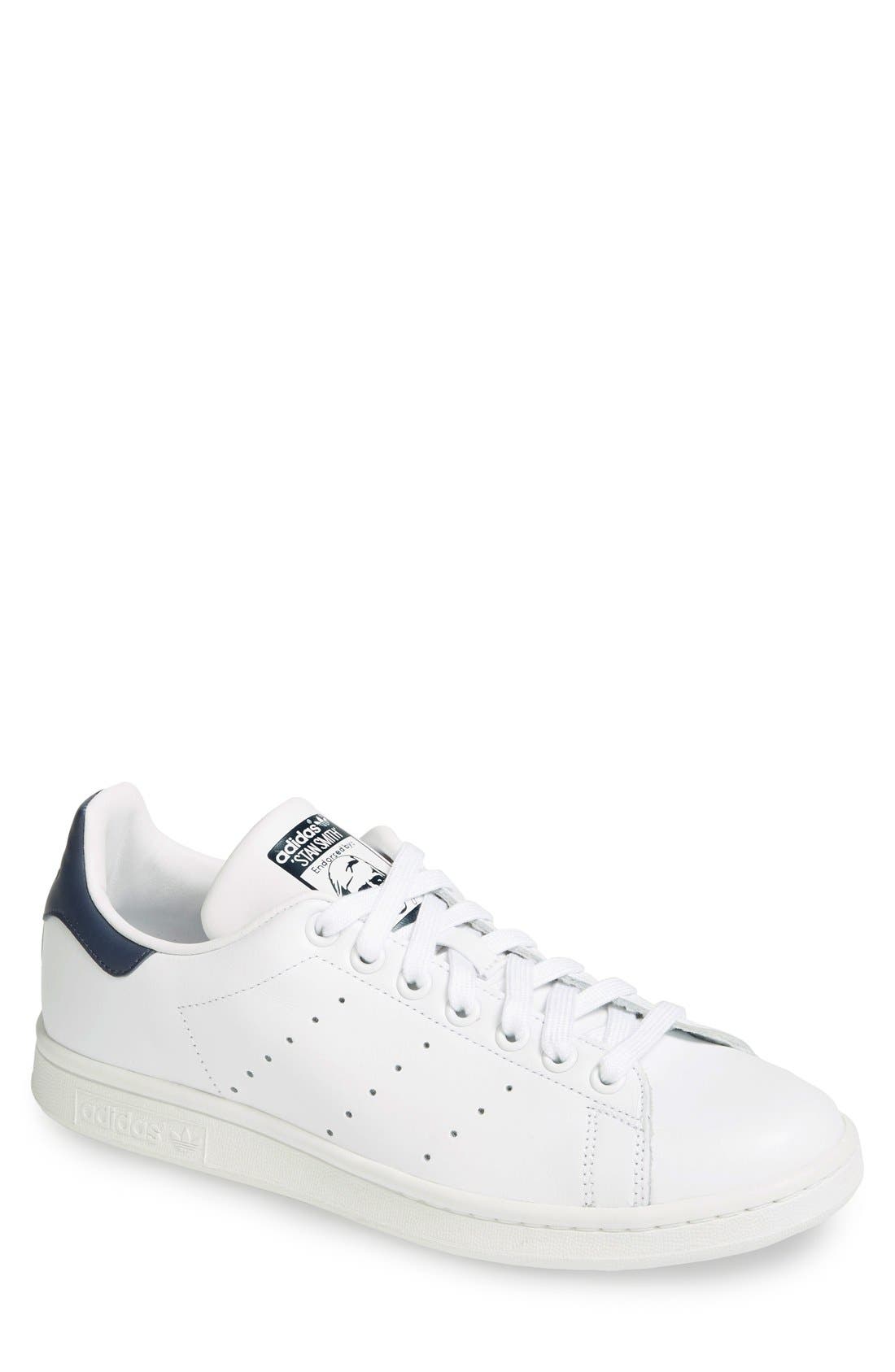 adidas Stan Smith Sneaker, Main, color, White/White/Dark Blue