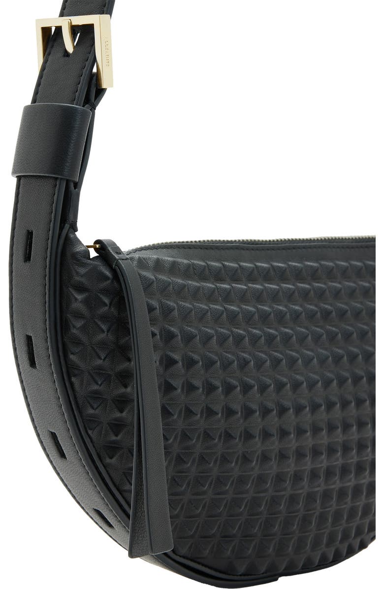 AllSaints Half Moon Studded Leather Crossbody Bag, Alternate, color,