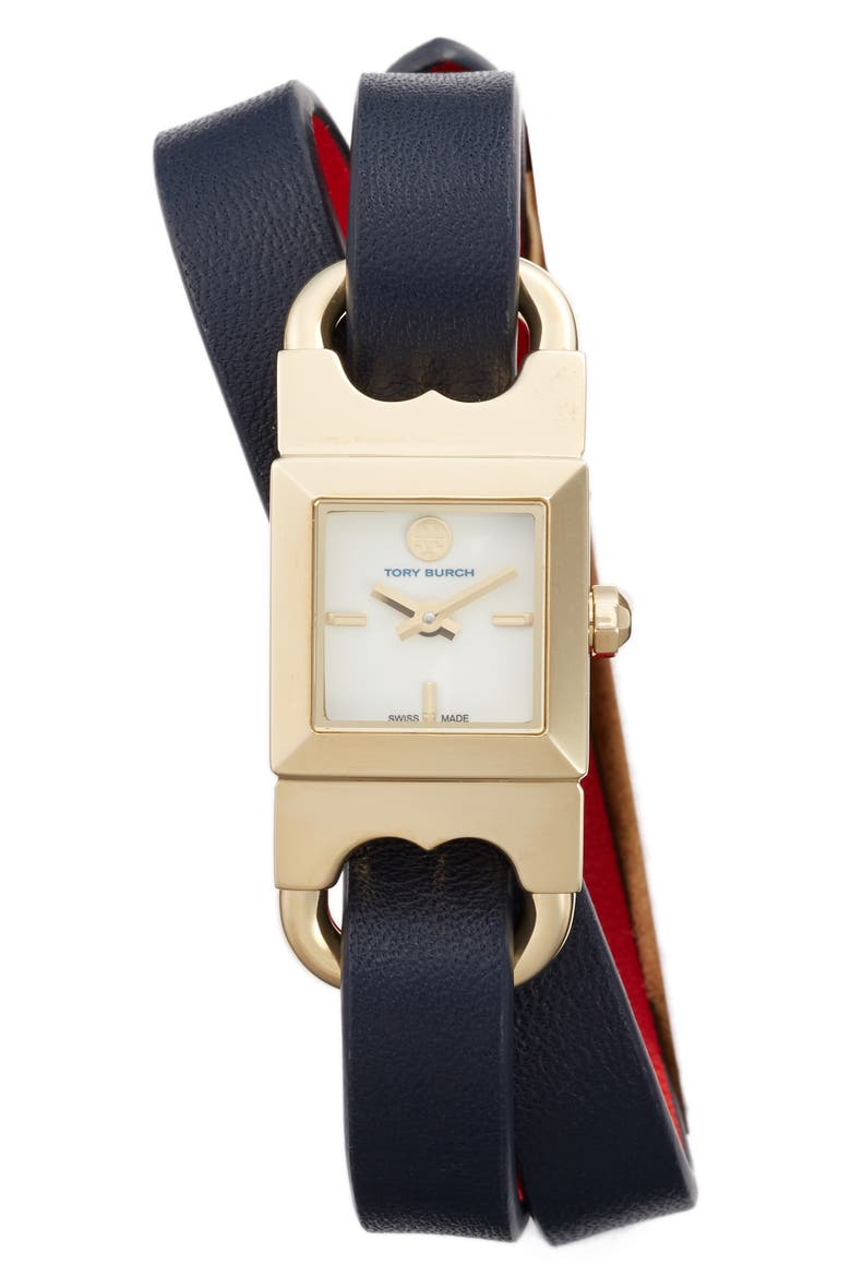 Double T Link Reversible Wrap Leather Strap Watch, 19mm x 23mm, Alternate, color, PARROT RED/ TORY NAVY