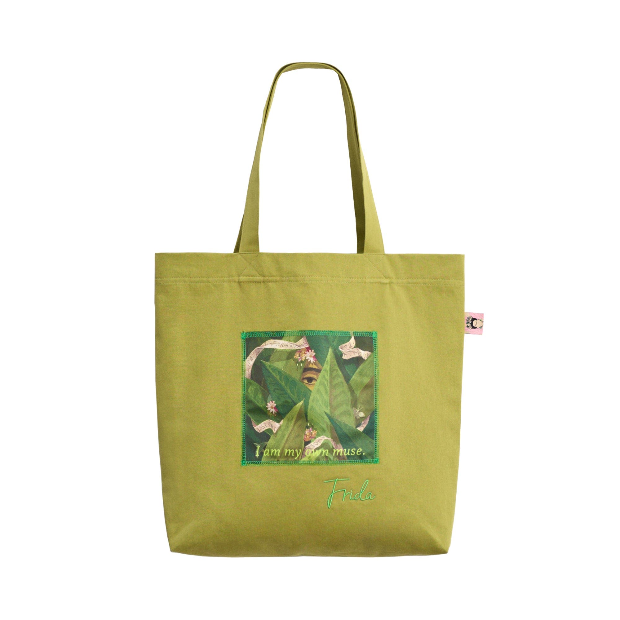 Lost Pattern NYC "I Am My Own Muse by Frida" Cotton Tote Bag, Main, color, Avocado Green