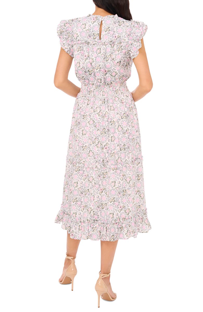 CeCe Floral Print Flutter Sleeve Midi Dress, Alternate, color, 