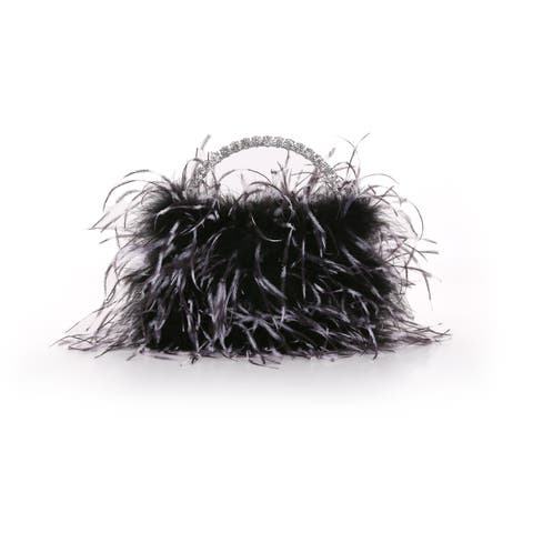 Raven Ostrich Feather Pouch Halfmoon Handle