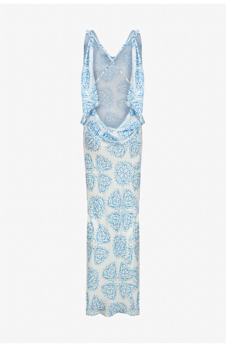 Je Te Veux Bleu Ceramic Print Maxi Dress With Open Back, Alternate, color, Blue