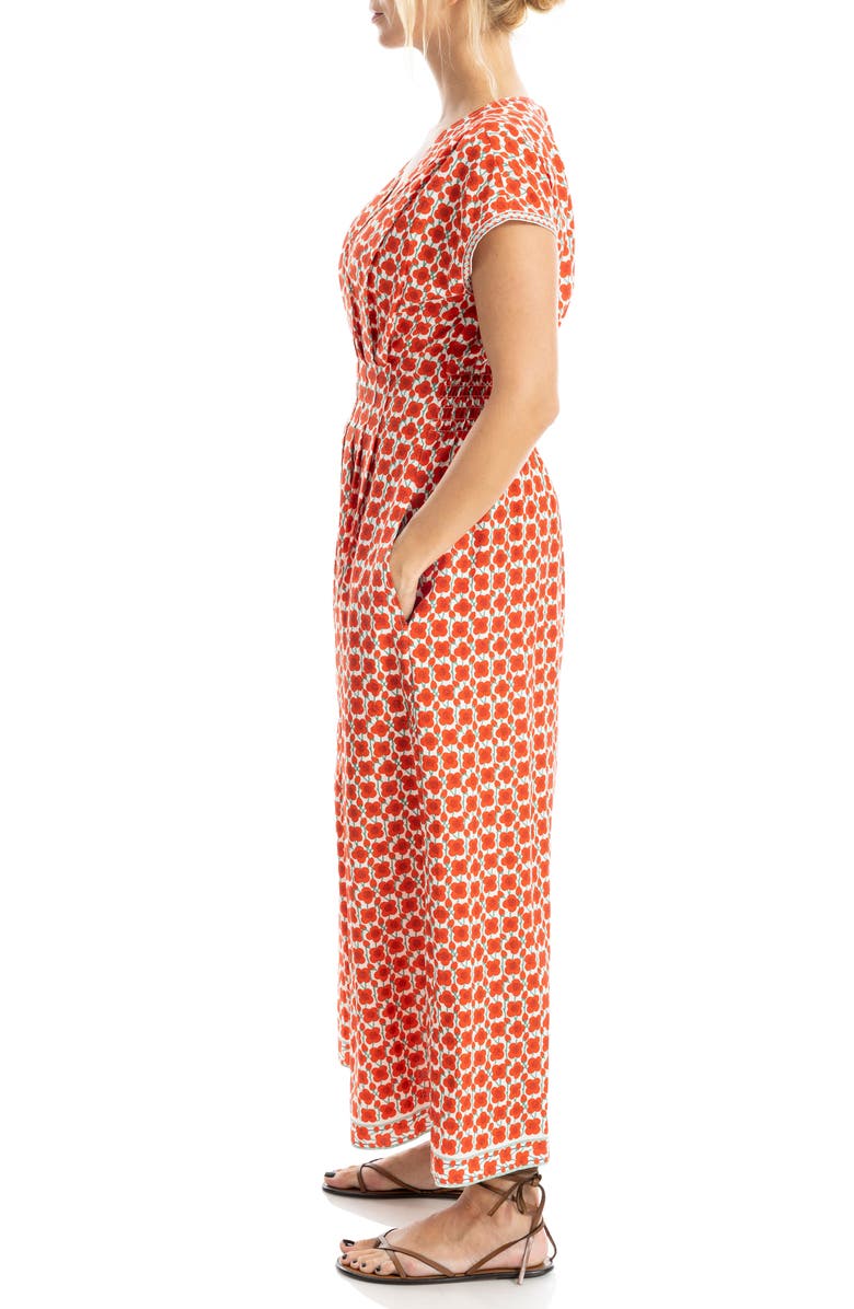 MAX STUDIO Cap Sleeve Tucked Waist Maxi Dress, Alternate, color, Cream/ Papaya Poppy Buds