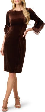 Adrianna Papell Velvet Bell Sleeve Sheath Dress
