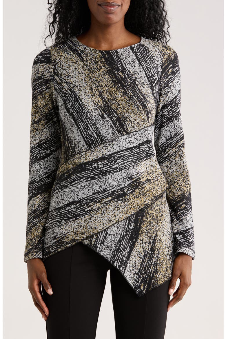 Asymmetric Stripe Tunic, Main, color, BLACK/ MUSTARD