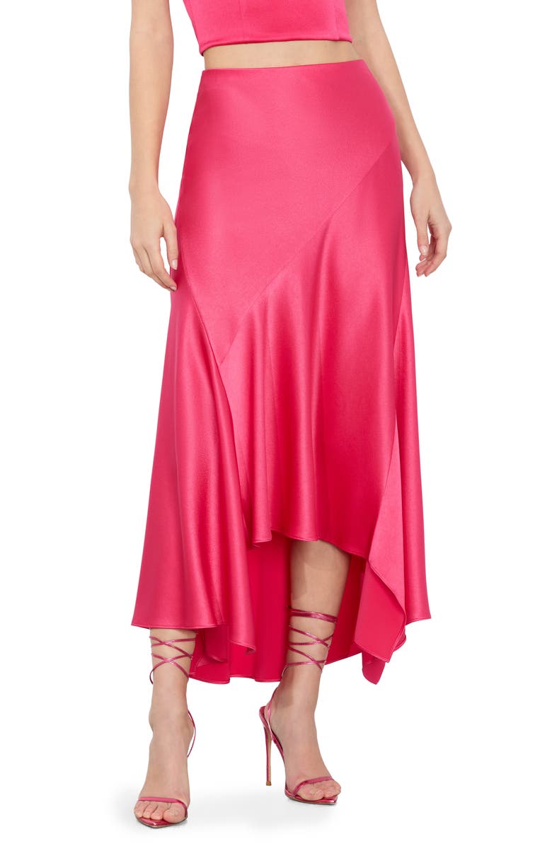Alice + Olivia Rosa Asymmetric Midi Skirt, Main, color, Raspberry