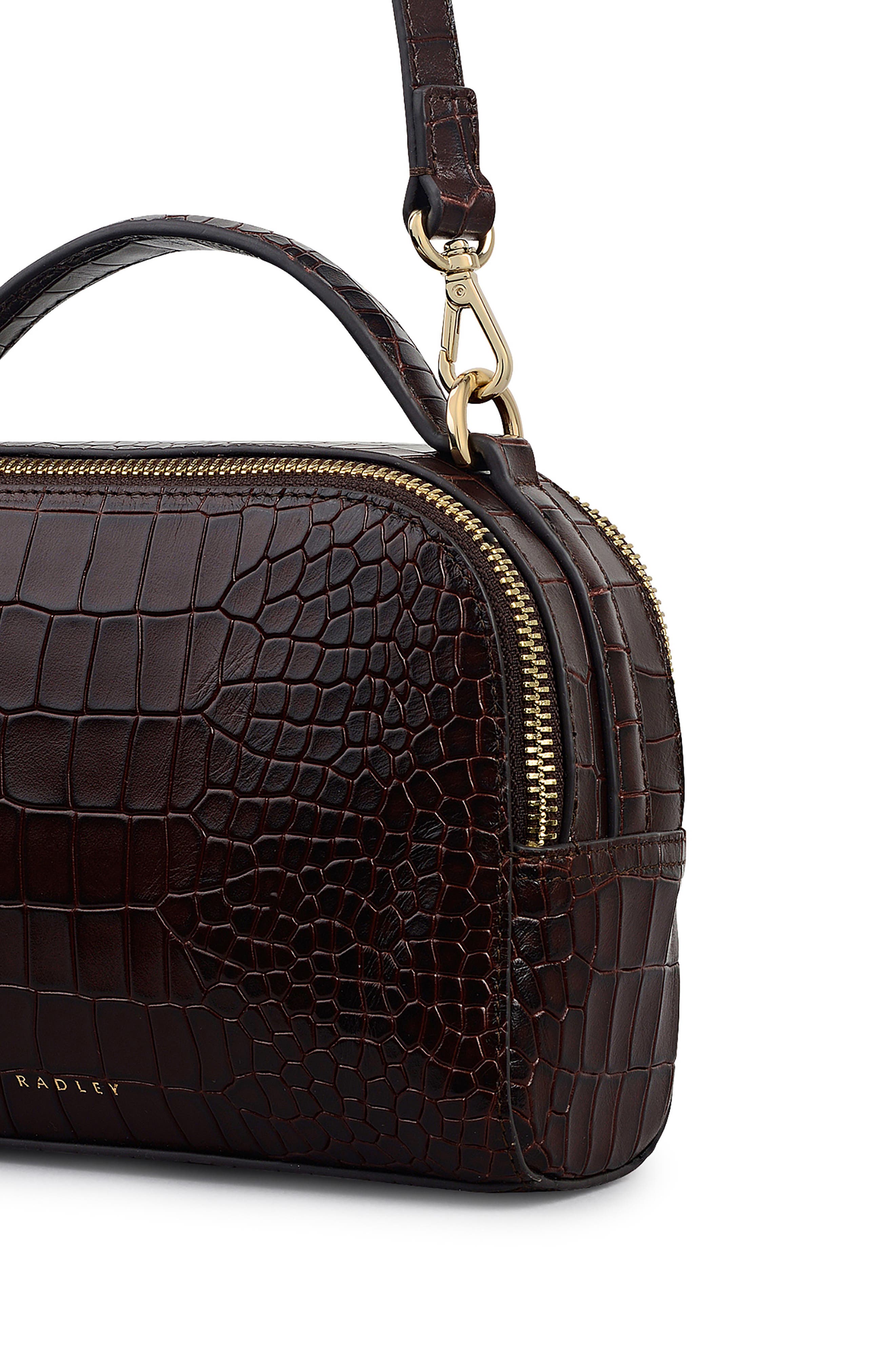 Radley Elm Avenue Small Croco Embossed Crossbody Bag, Alternate, color, Dark Brown