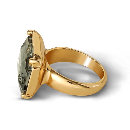 Jessica Simpson Gold-tone Smoky Black Rectangle Stone Ring In Green