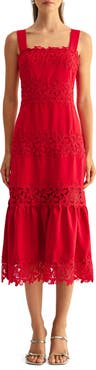 Adelyn Rae Davina Embroidered Lace Detail Midi Dress