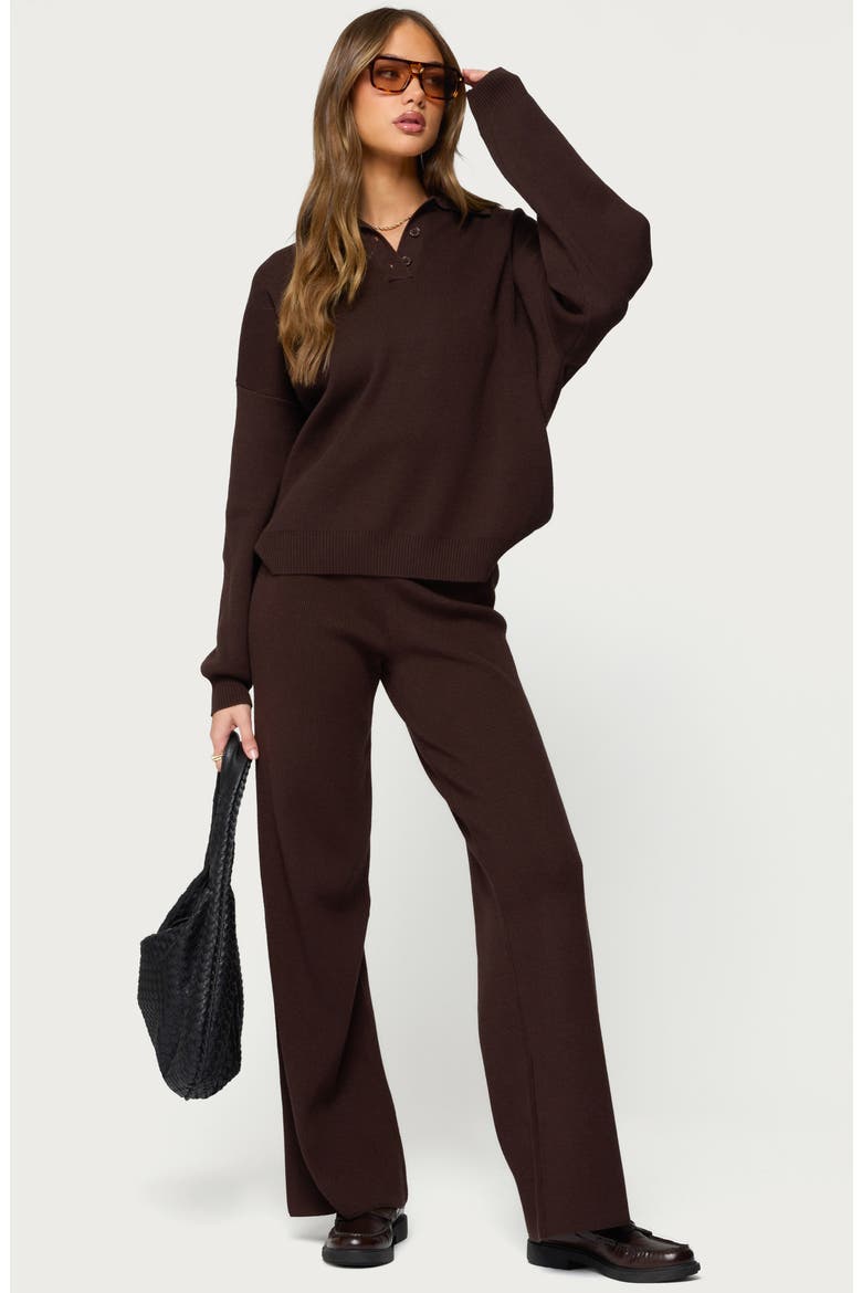Lorie Wide Leg Rib Knit Pants, Alternate, color, BROWN