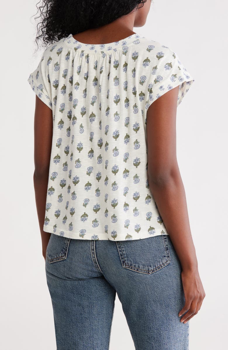 Lucky Brand Mixed Floral Print Split Neck Cotton T-Shirt, Alternate, color, Cream Combo