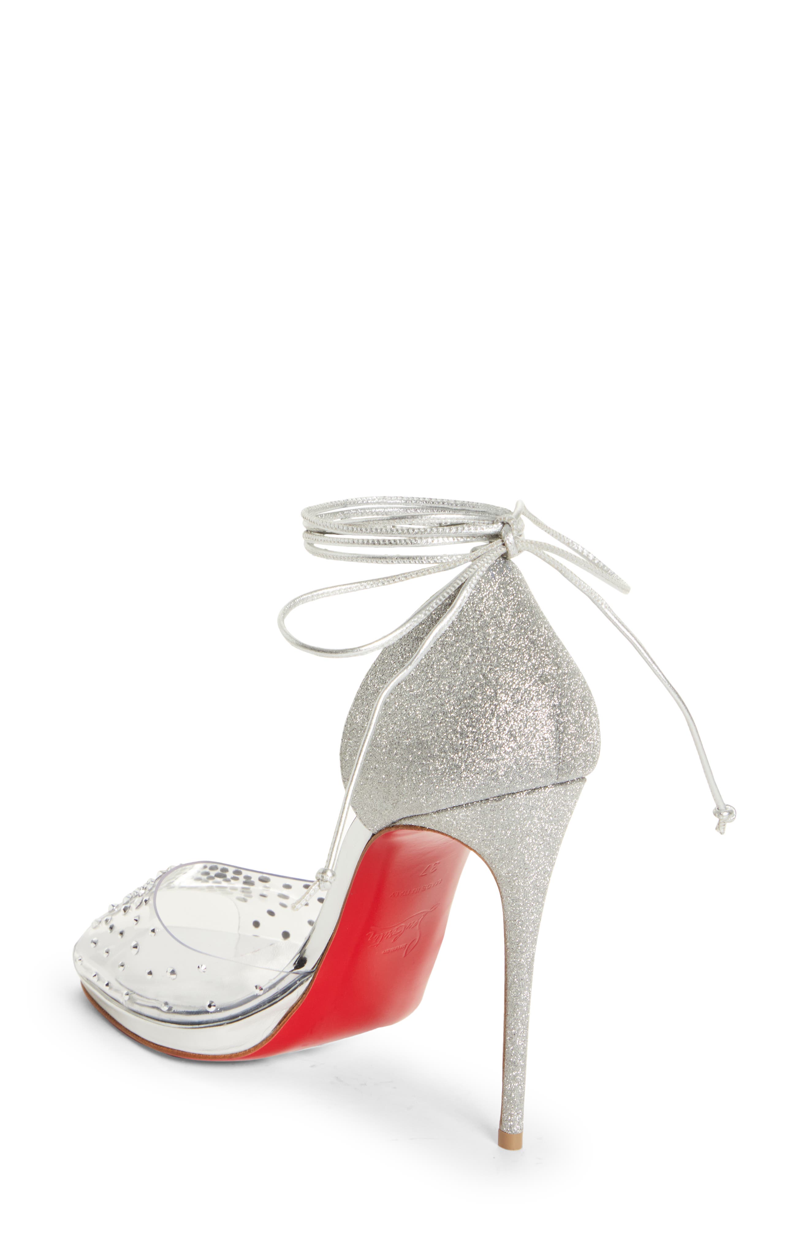 Degratina Crystal Embellished Ankle Tie Sandal, Alternate, color, VERSION SILVER